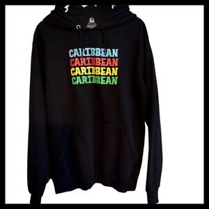 NWOT Caribbean Graphic Hoodie Black XL Colorful Islands Vacation Pullover